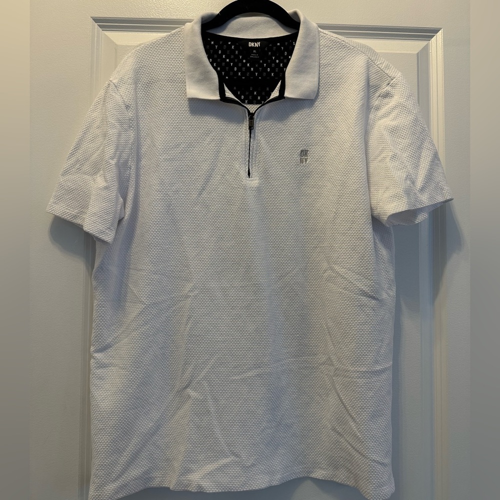 DKNY White Polo Shirt with Zip Collar
